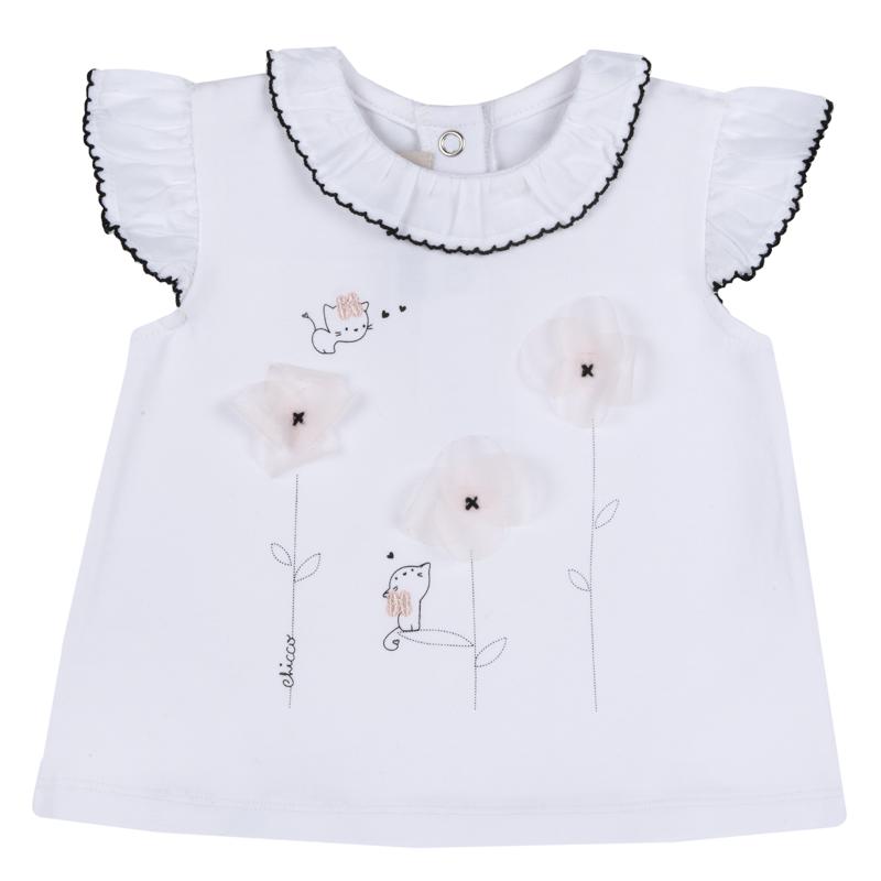 Frill Sleeve Top with Flower Appliqués