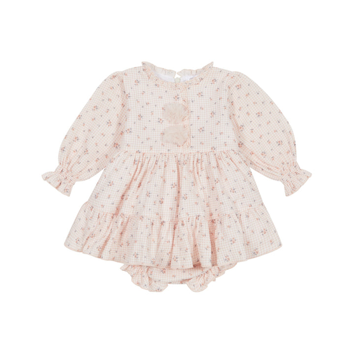 Peach Floral Gingham Dress & Bloomers
