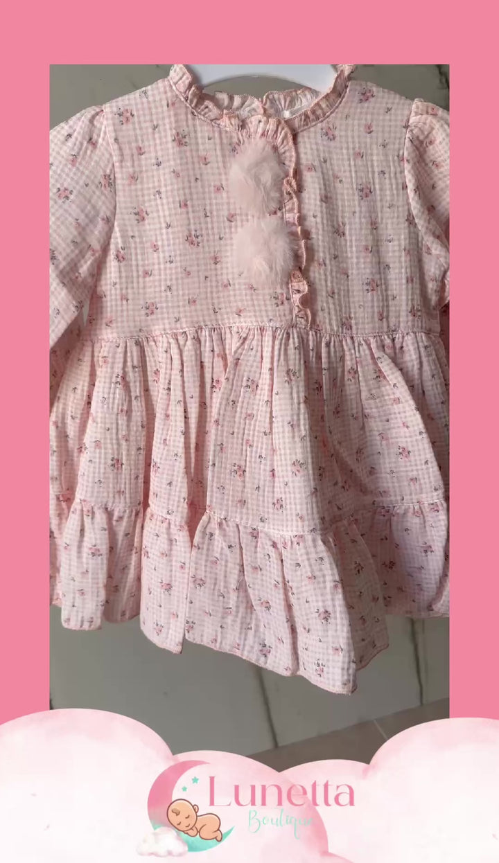 Peach Floral Gingham Dress & Bloomers